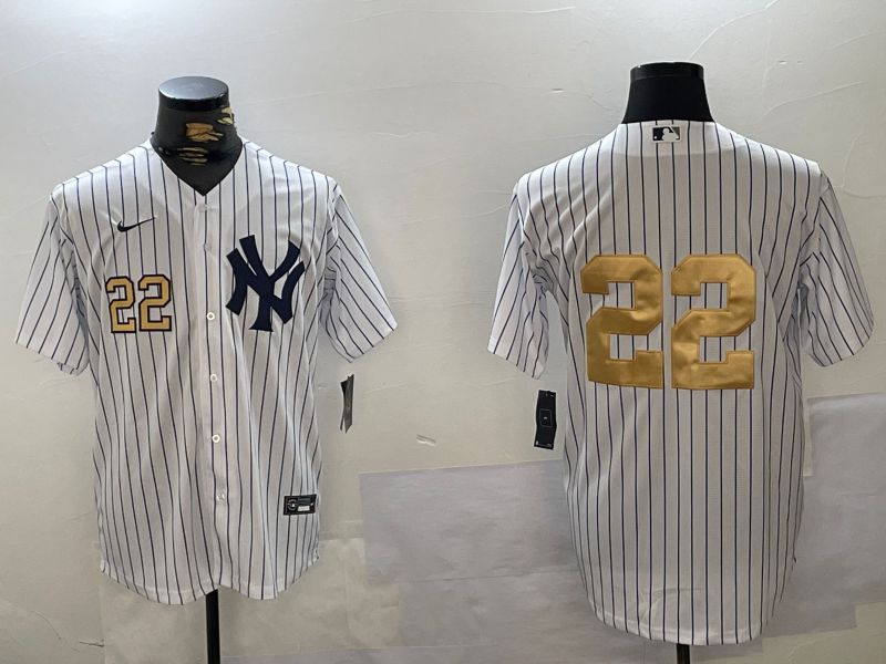 Men New York Yankees 22 Soto White Stripe Fashion Nike 2024 MLB Jersey style 10
